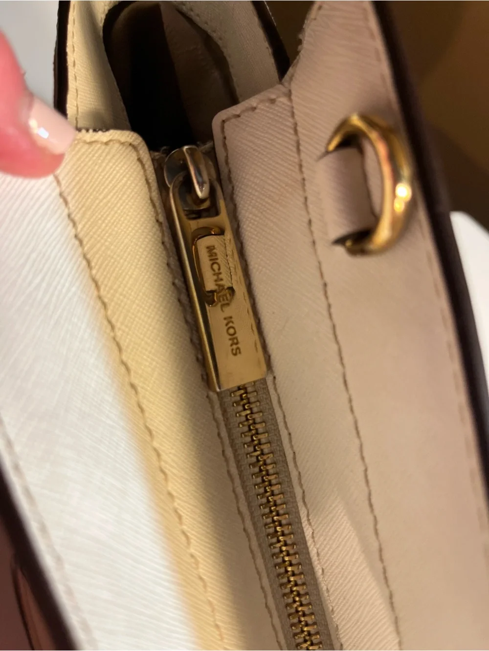 Michael Kors Pink Canvas White Leather Trim Satchel Bag